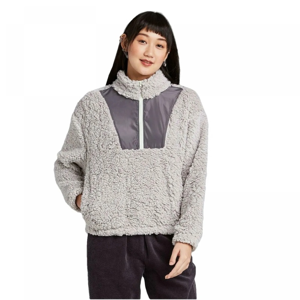 Wild Fable Gray Sherpa Pullover 1/2 Zip